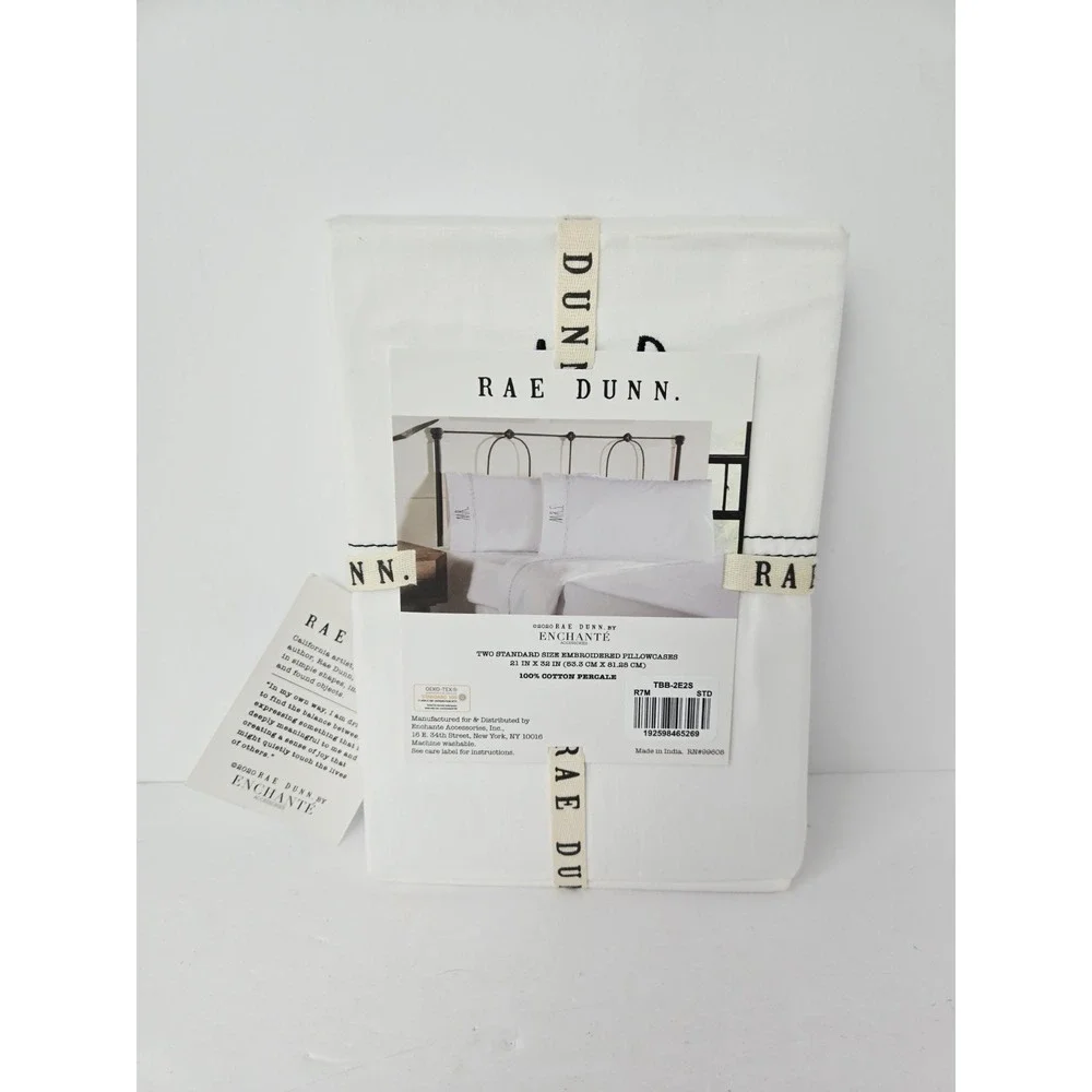 New Rae Dunn Mr & Mrs  White Cotton Percale Standard‎ Pillowcases set of 2
